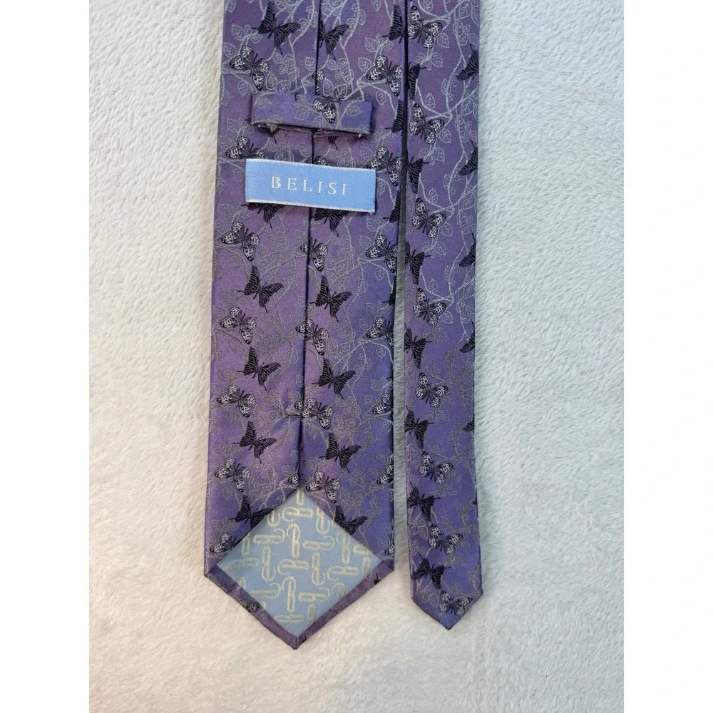Belisi 100% Silk Handmade Tie Purple Butterflies Mens Necktie Work‎ Casual Party